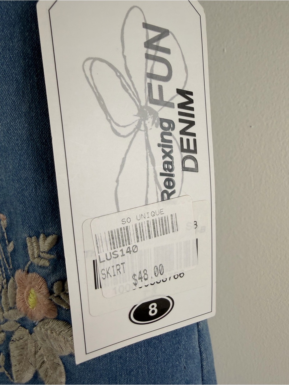 Lulu-b NWT Embroidered Blue Denim Mini Skirt - Picture 7 of 8